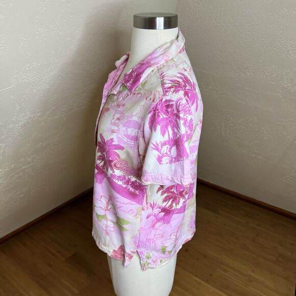 Caribbean‎ Joe Shirt Womens Medium Petite Pink Floral California Button Up - Picture 8 of 9